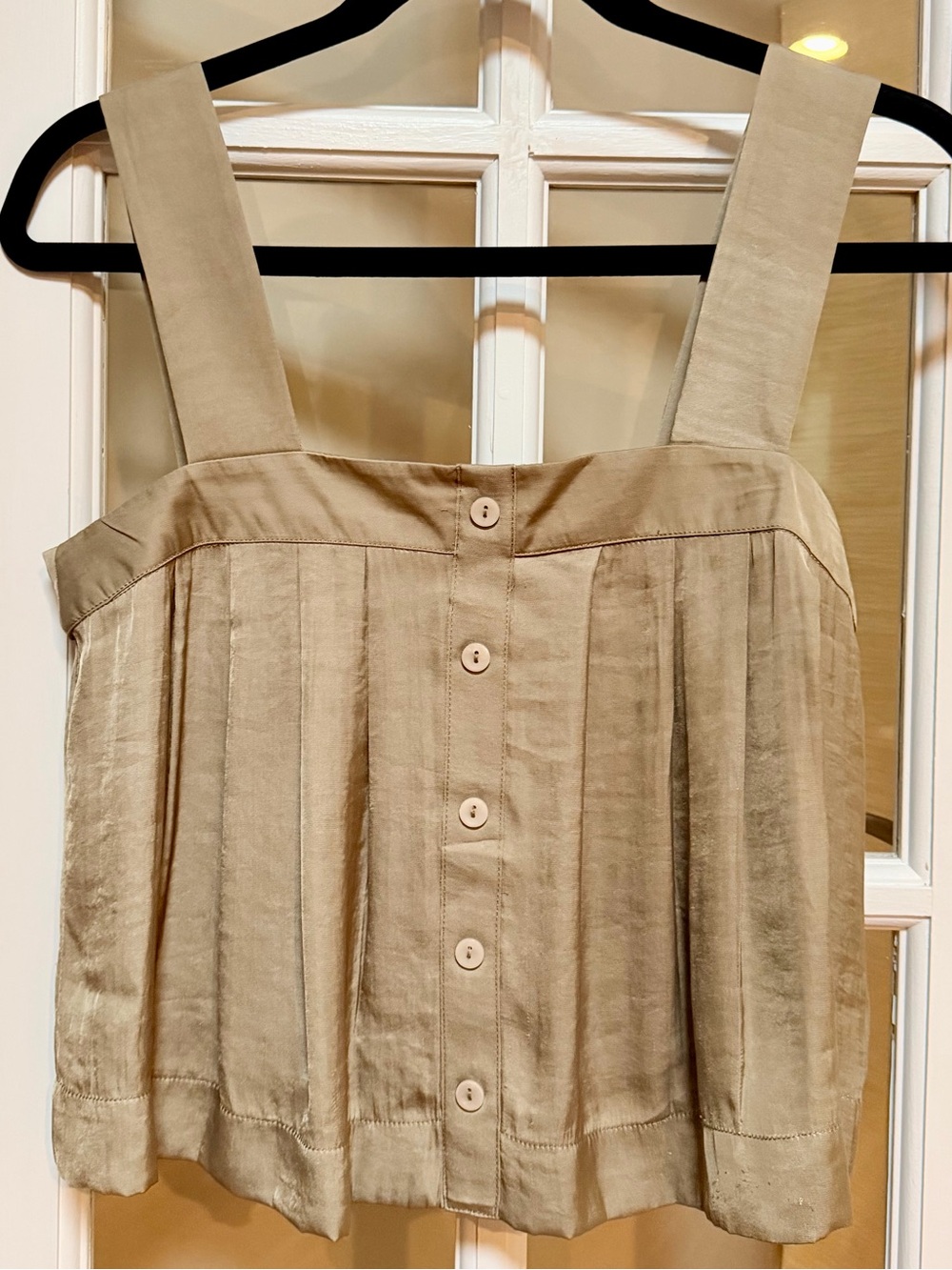 Christian Lacroix Beige Wide-Strap Pleated Button-Front Tank